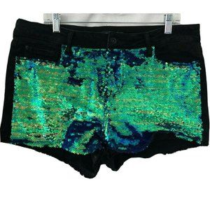 Blackheart Short Shorts Denim Sequins Blue Green 15